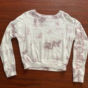 Victoria's Secret Sport Lavender Tie Dye Cropped Fleece Sweatshirt Size Small